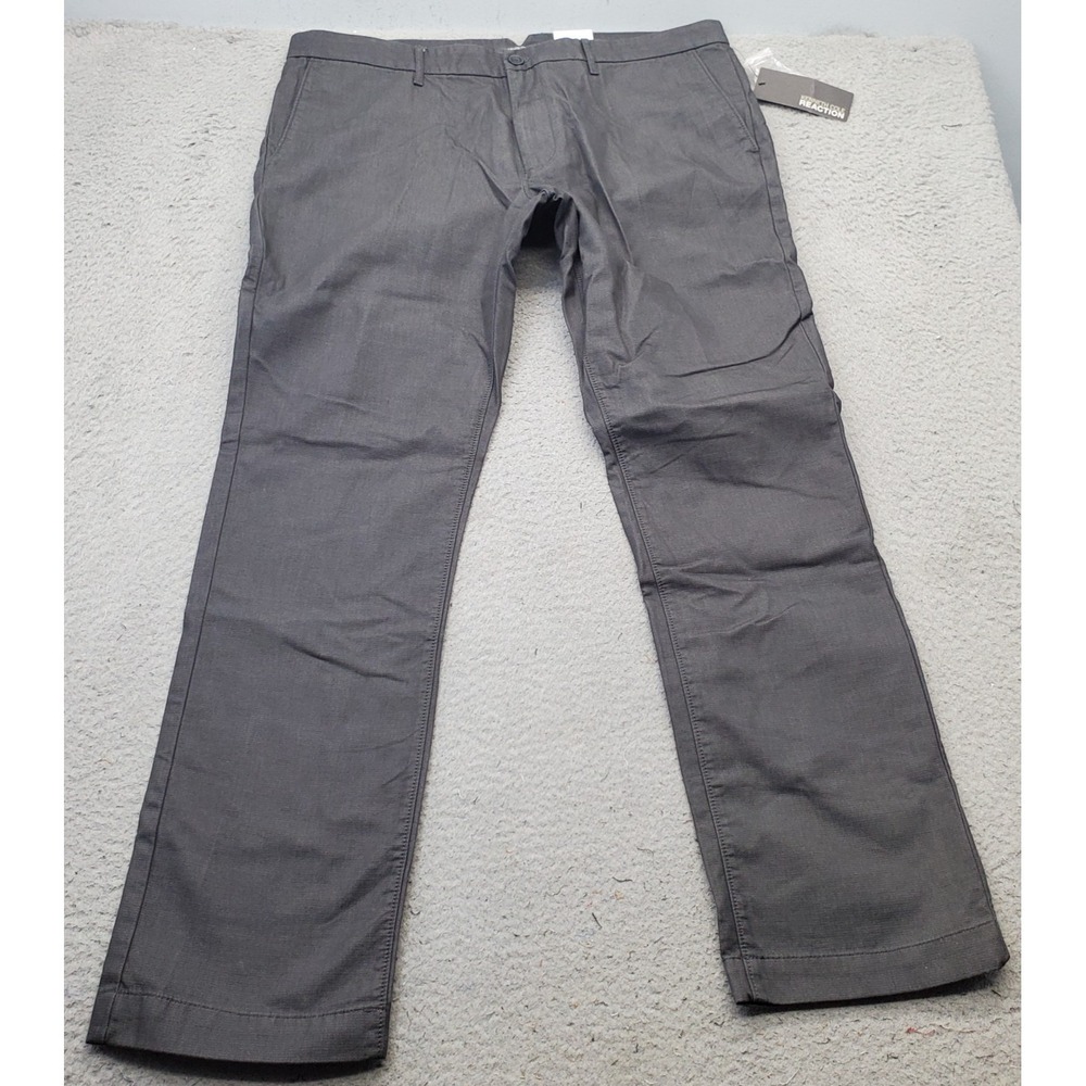 Kenneth Cole Reaction Pants Mens 36x32 Gray Flat Front Slim Fit Straight Leg